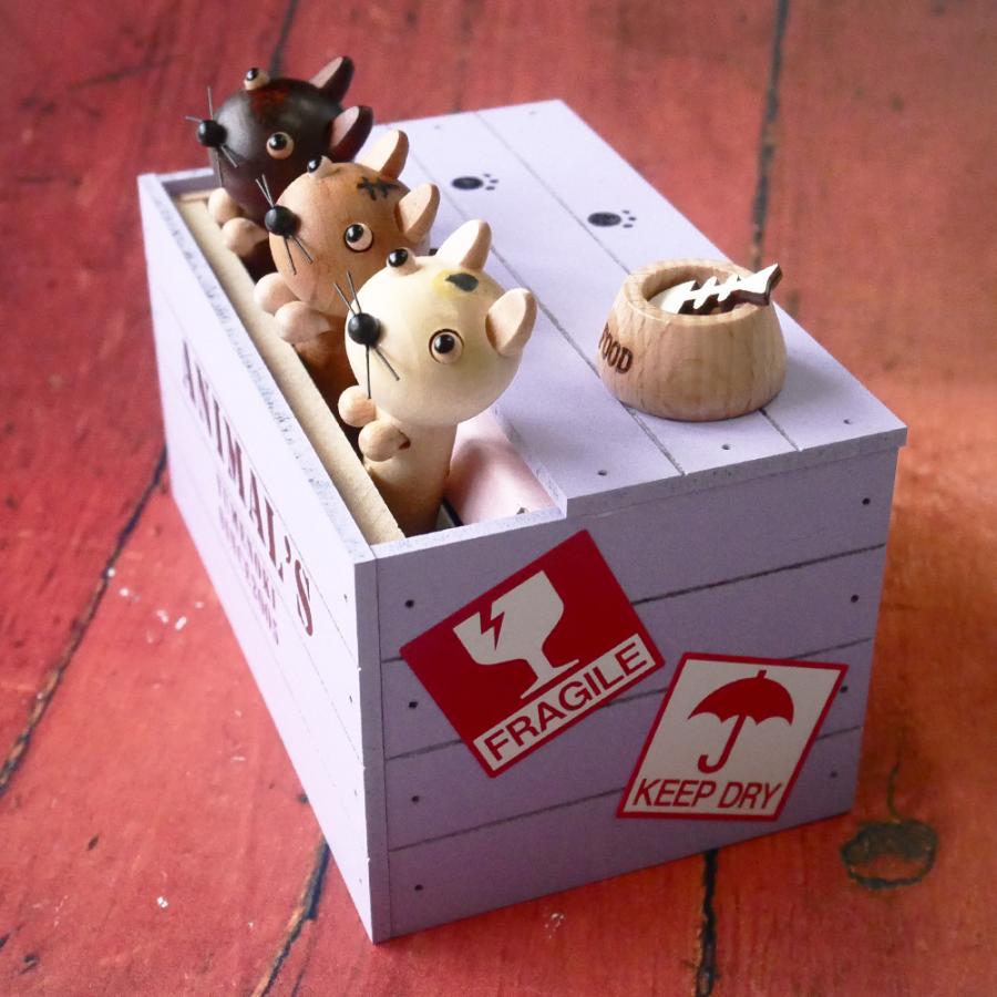 東洋音響 ゆめの木 オルゴール 18弁 TM231-B 木箱アニマルズ 猫