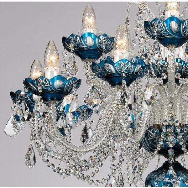 青切子 シャンデリア CH-15GA-BLUE LED電球対応 15灯 高級 ボヘミア