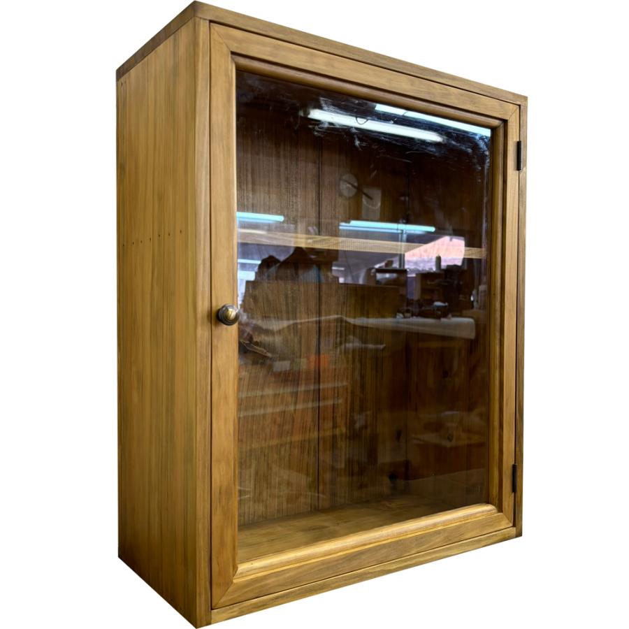 キャビネット アンティークブラウン 透明ガラス 40×20×50cm 壁掛け