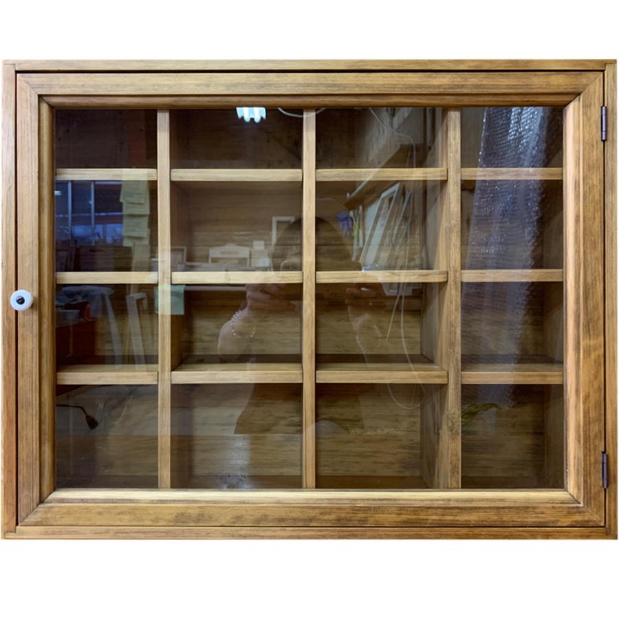 コレクションケース マス目 透明ガラス扉 アンティークブラウン 58