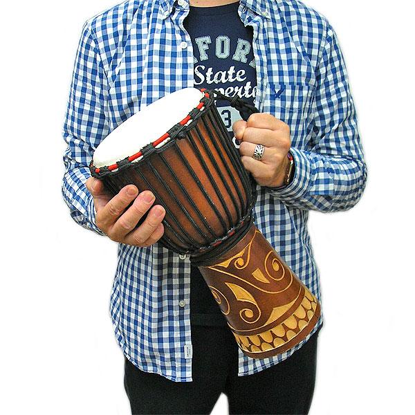 ジャンベ [太鼓] H.40cm 木彫り ブラウン アジアの楽器 アジアン 雑貨