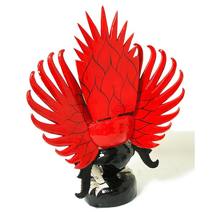 霊鳥ガルーダとWISNU神［H.48cm］白黄 現品限り 木製 オブジェ 置物