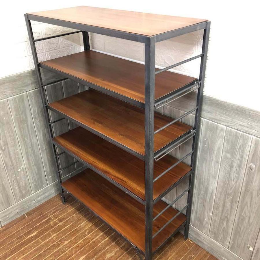 中古】 ウニコ オープンシェルフ ランバー ブラック×ブラウン 幅80cm 5