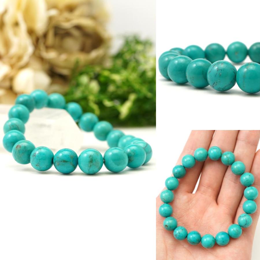 ターコイズ 10mm 丸玉 ブレスレット アクセサリー 内周 約16cm
