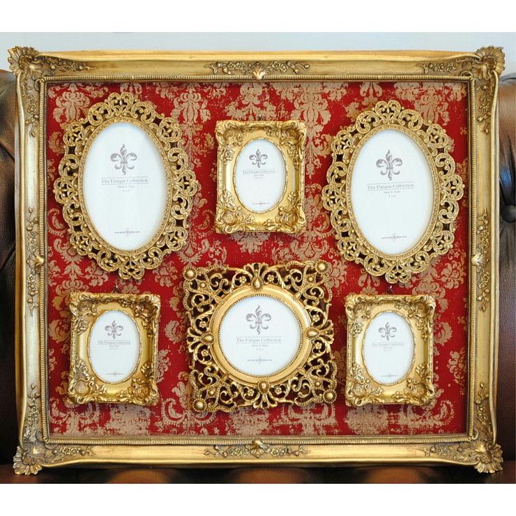 フォトフレーム ダマスク柄 ロココ様式 クラシック 6窓 ファミリー