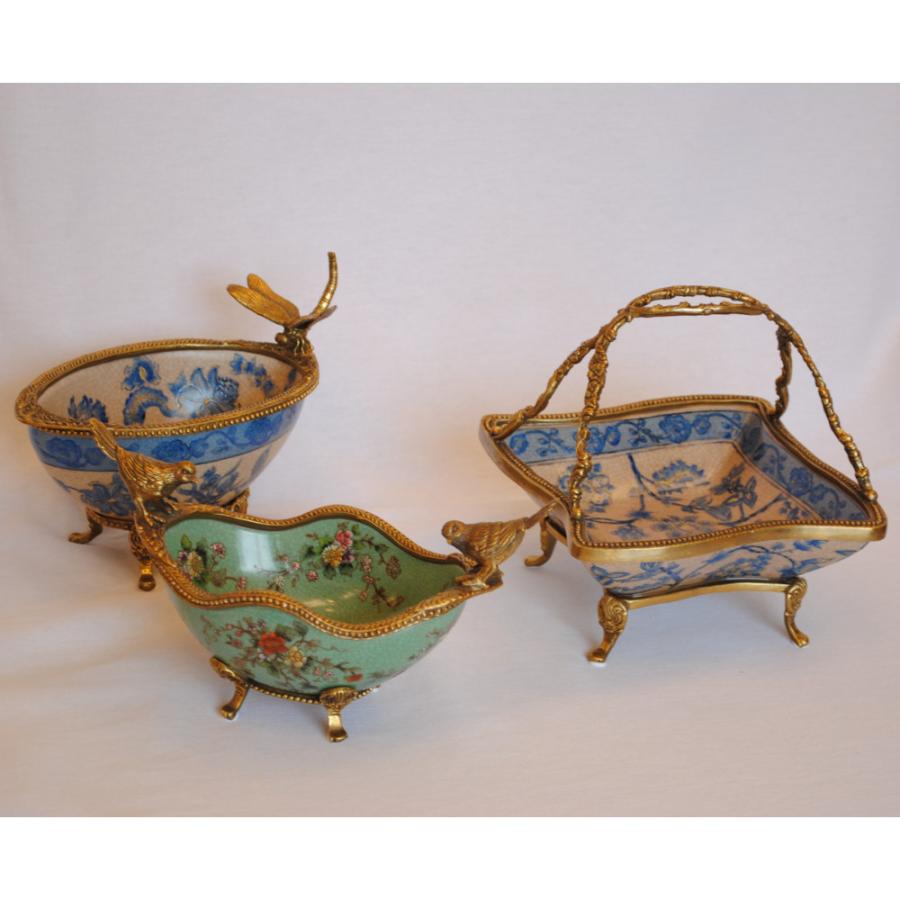 コンポート 鳥 陶磁器 真鍮 小物入れ 脚付き 雑貨 オーバル 楕円