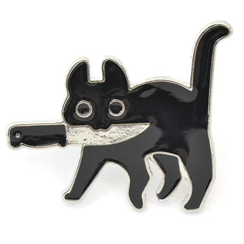 ブローチ 猫 ねこ クロネコ 黒猫 ナイフを持ったちょっとヤバいネコ
