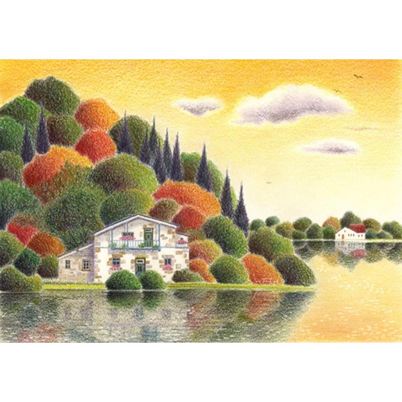 渡辺美香子 豊かな彩り 風景画 絵画 湖畔 ジークレー 版画 インテリア