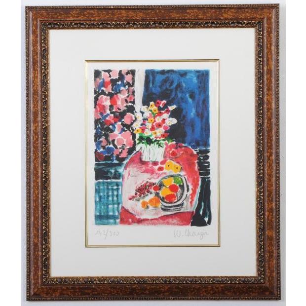 花 絵画 静物画 版画 リトグラフ ウェンディ・チャザン 「テーブルの花