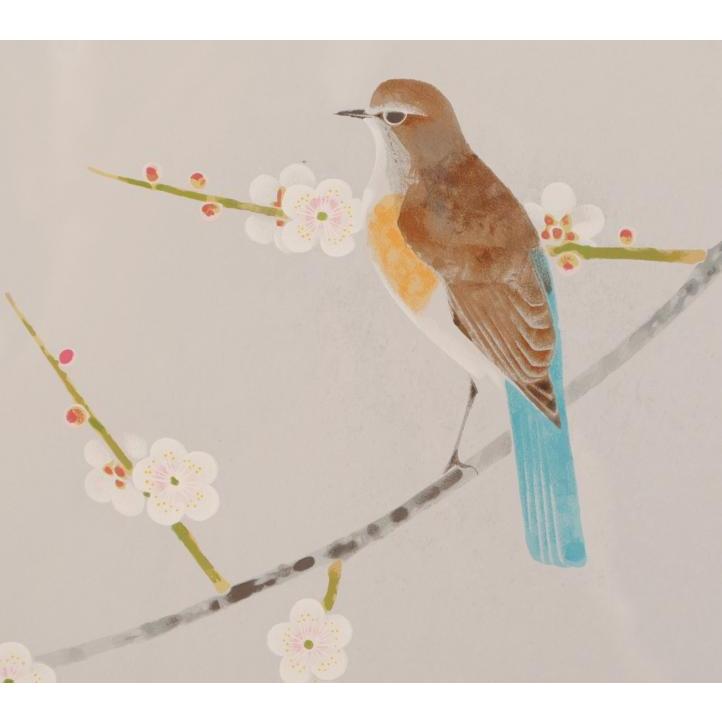 上村淳之 雪中小禽 鳥 絵画 和風 梅 花 日本画 インテリア シルク