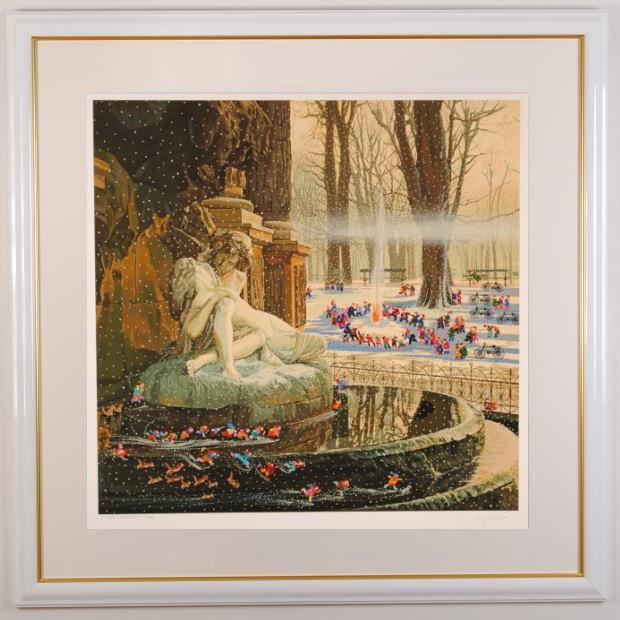 ヒロ・ヤマガタ 絵画 「子供たちの雪祭り」 シルクスクリーン 版画 額