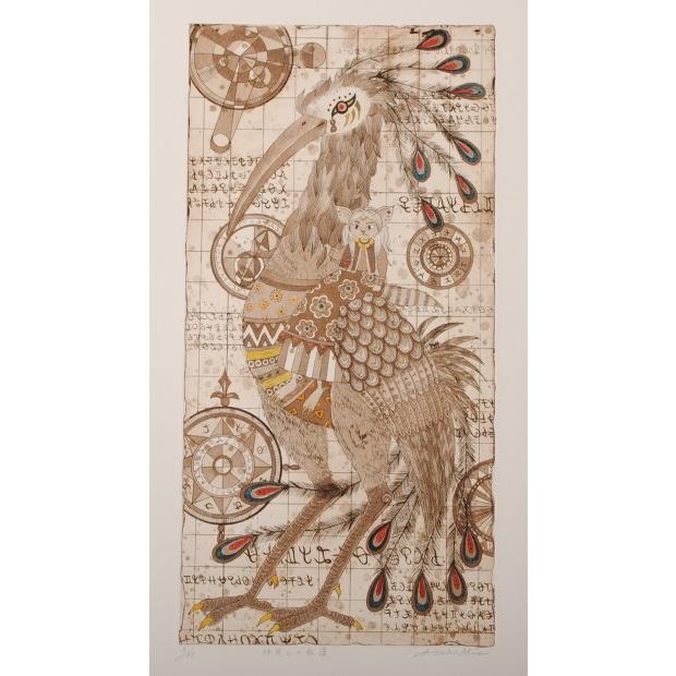 鳥 絵画 銅版画 エッチング アクアチント 朝日みお 「仲良しの私達