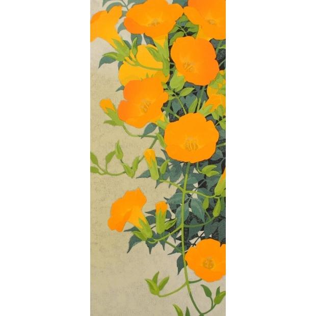 本荘正彦 朱夏彩々 花 絵画 ノウゼンカズラ インテリア 和風 絵 木版画