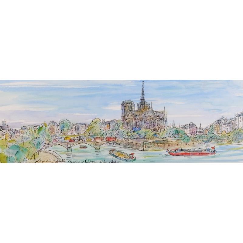 パリ 風景画 絵画 ノートルダム寺院 セーヌ川 フランス 水彩画 石井清