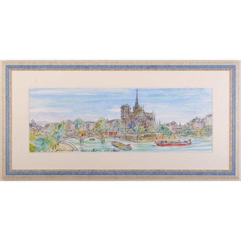 パリ 風景画 絵画 ノートルダム寺院 セーヌ川 フランス 水彩画 石井清