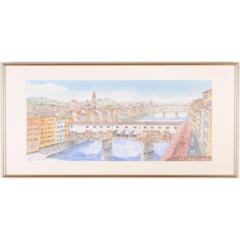 イタリア 風景画 絵画 フィレンツェ 水彩画 内藤謙一 「ヴェッキオ橋