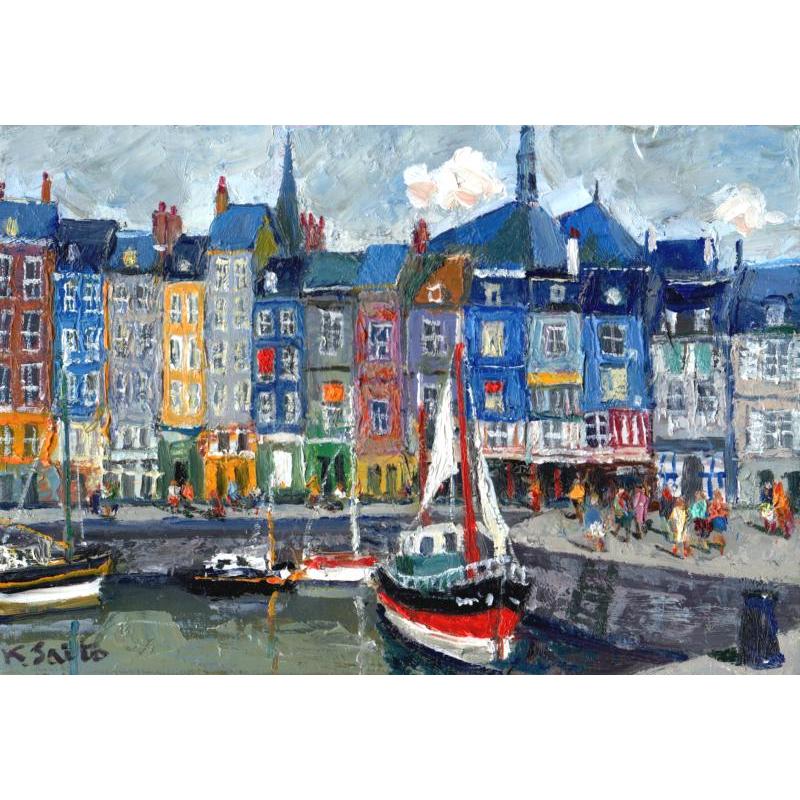 斉藤要 オンフルールの港 フランス 絵画 風景画 インテリア 油絵 一点