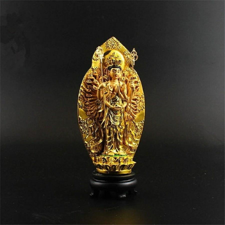 置物 黄金 千手観音菩薩 杖 両手 風水 仏像 風水グッズ 観音様 仏様