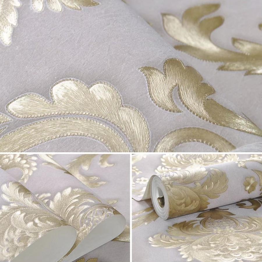 壁紙 ダマスク柄 オフホワイト ゴールド 53cm×1000cm のりなしタイプ