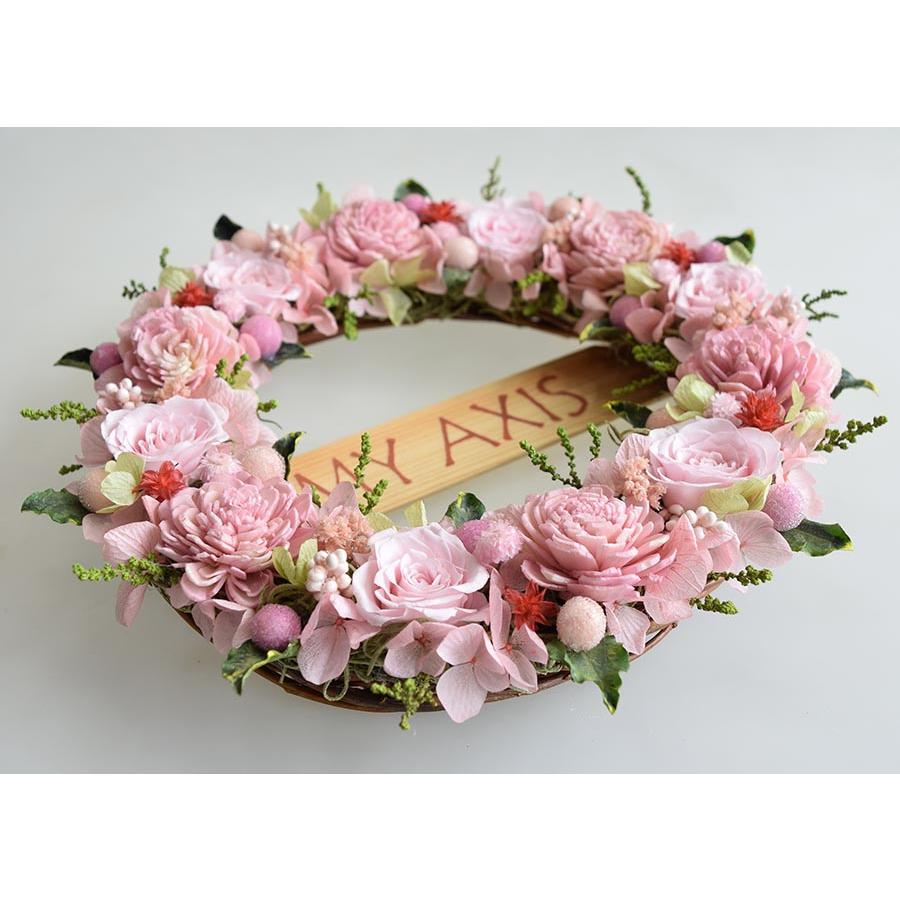 玄関ドアに表札リース ピンクのバラとソーラーフラワー お名前プレート