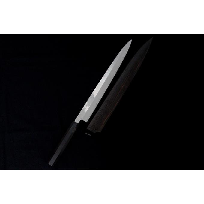 未使用品｜不動國行 玄海正國 柳刃包丁 尺一 本焼 平鏡面 水牛黒檀八角