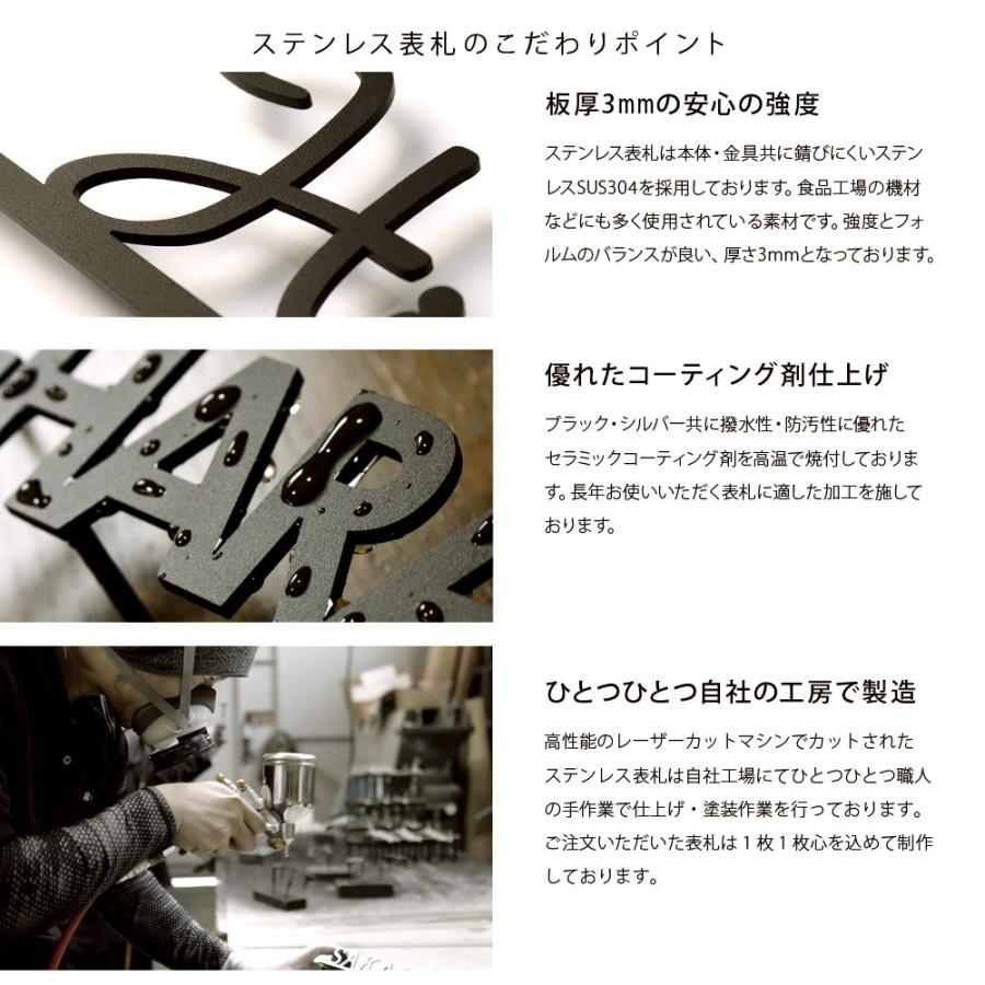 AKIグラス 表札 ステンレス おしゃれ 戸建て 切り文字 黒 二世帯 lcs