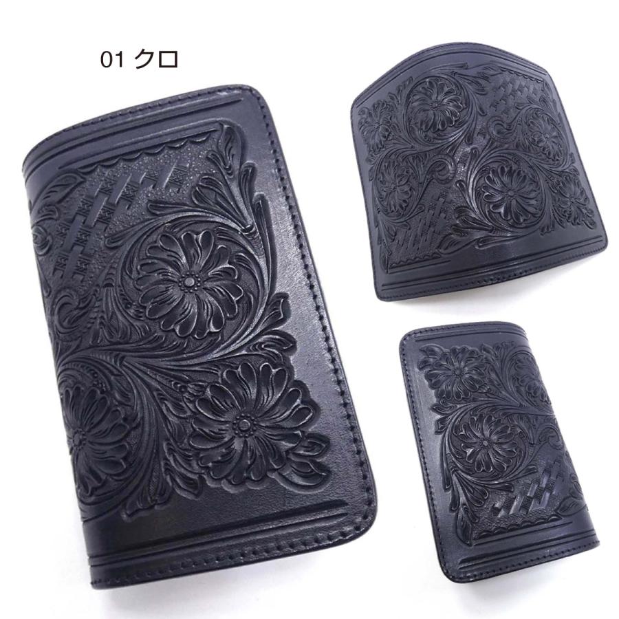 ハーフ財布 L字コイン カービング レザーメンズ レディース ミドル