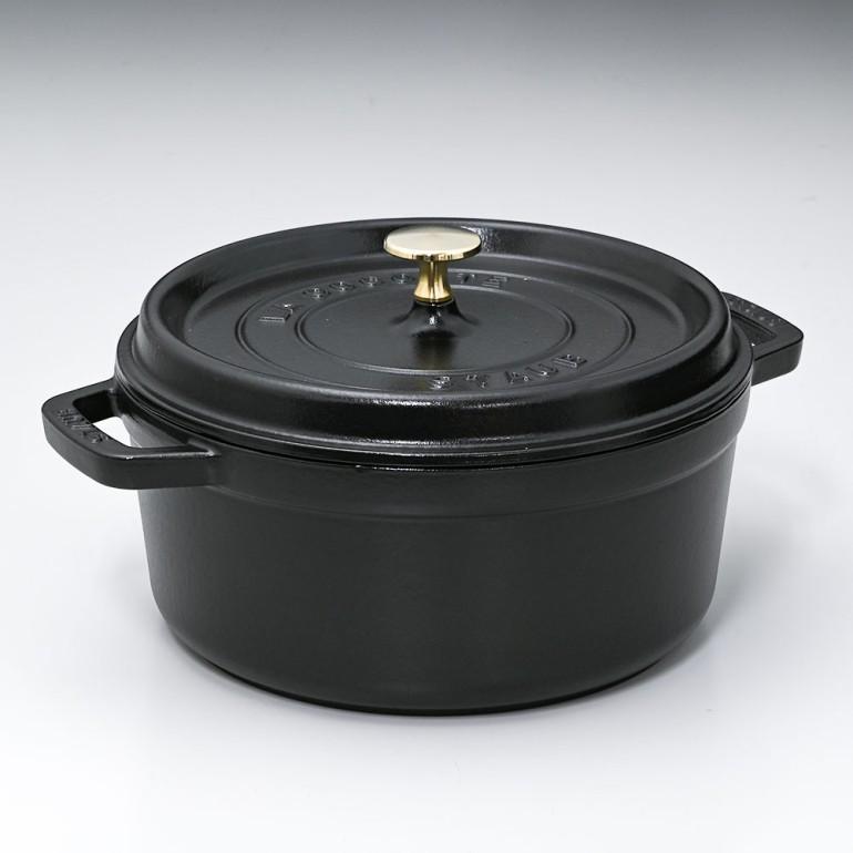 ストウブ ピコ・ココットラウンド ブラック 24cm ウッドリッドホルダー