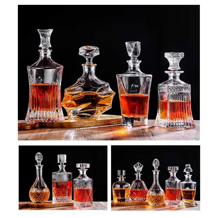 ガラス 蓋付き 彫刻入り ウイスキーデカンタ デキャンタ ワインボトル
