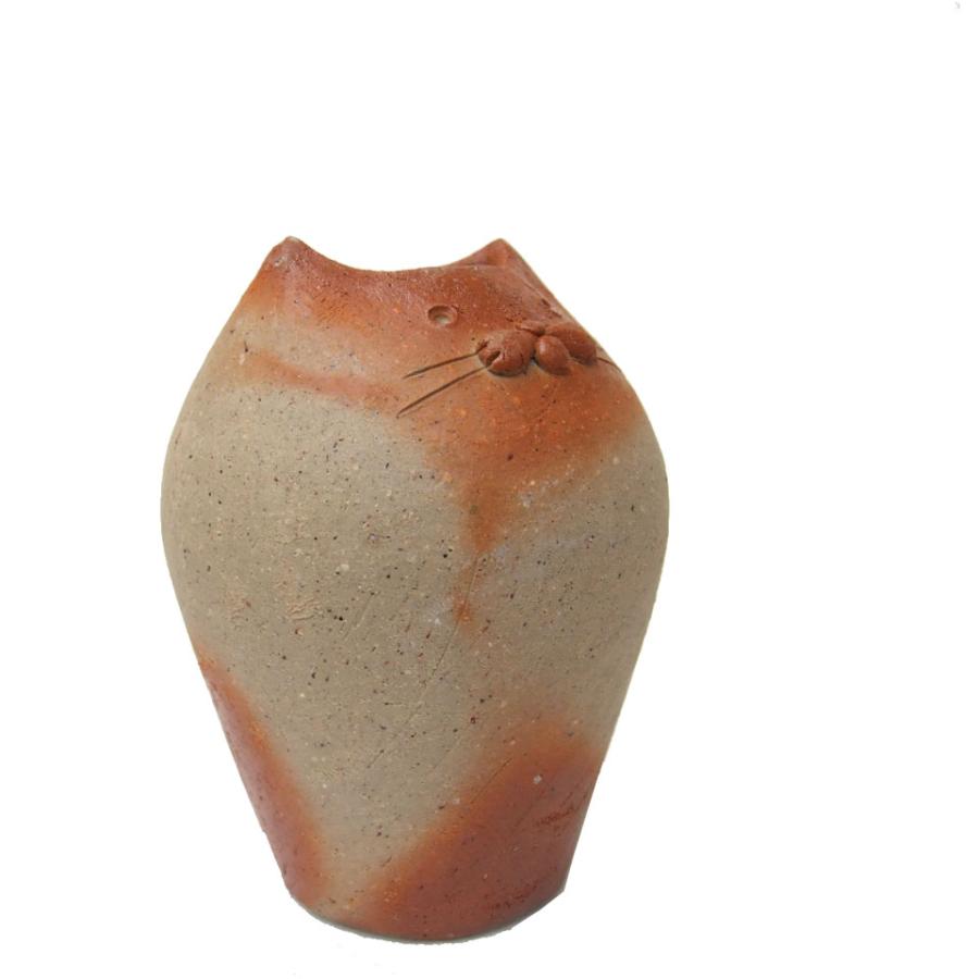 備前焼 花瓶 猫型 花入れ 一輪挿し◇登り窯焚き 作家 山村富貴子 24