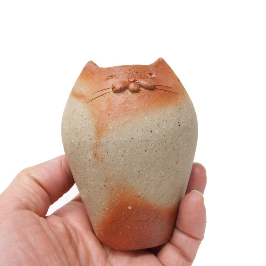 備前焼 花瓶 猫型 花入れ 一輪挿し◇登り窯焚き 作家 山村富貴子 24
