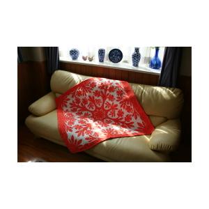 ハワイアンキルト タペストリー 105cm ハイビスカス オレンジ オン