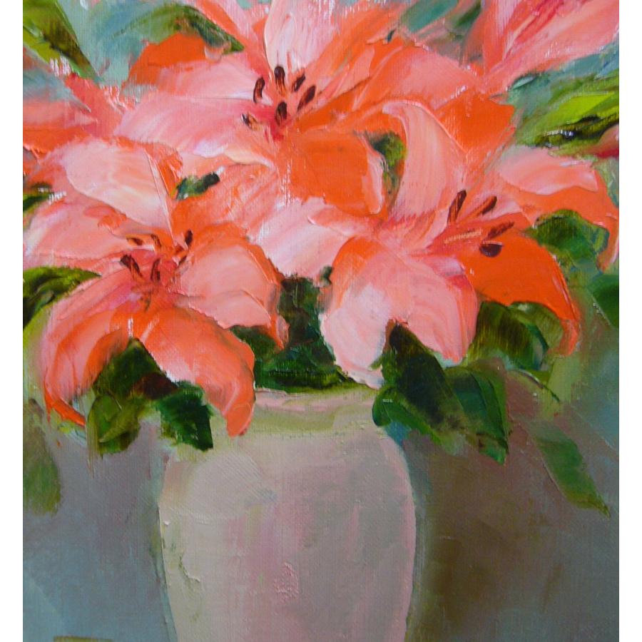 絵画 油絵 青木今陽 肉筆油絵 静物画 オレンジ色の百合 F4 送料無料