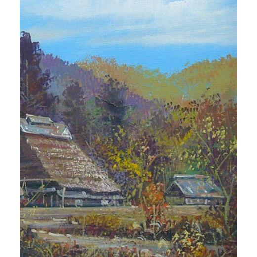 竹内敏彦 絵画 油絵 肉筆油絵 風景画 山麓の民家 F6 送料無料 : アート