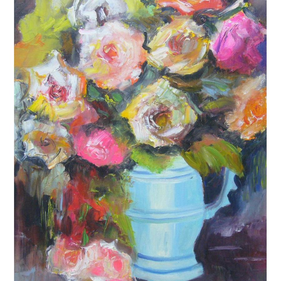 絵画 油絵 田村隆枝 肉筆油絵 静物画 バラと薔薇 F8送料無料 : アート