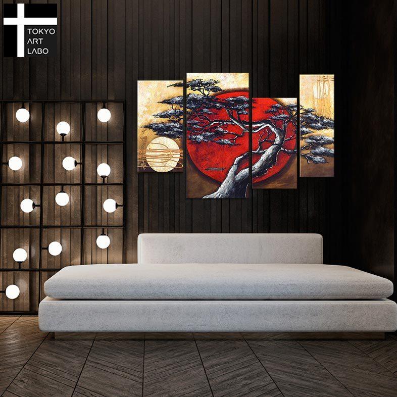 絵画 インテリア「太陽と月 モダンアート 大型 山水 風景 和風 太陽 松