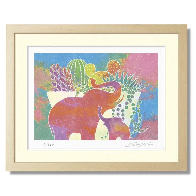 絵画 インテリア「ゾウの置物と多肉植物寄せ植え」風水 玄関 トイレ