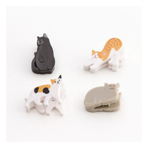 マグネットクリップ ネコ柄 4個セット / 磁石 猫 動物 強力マグネット
