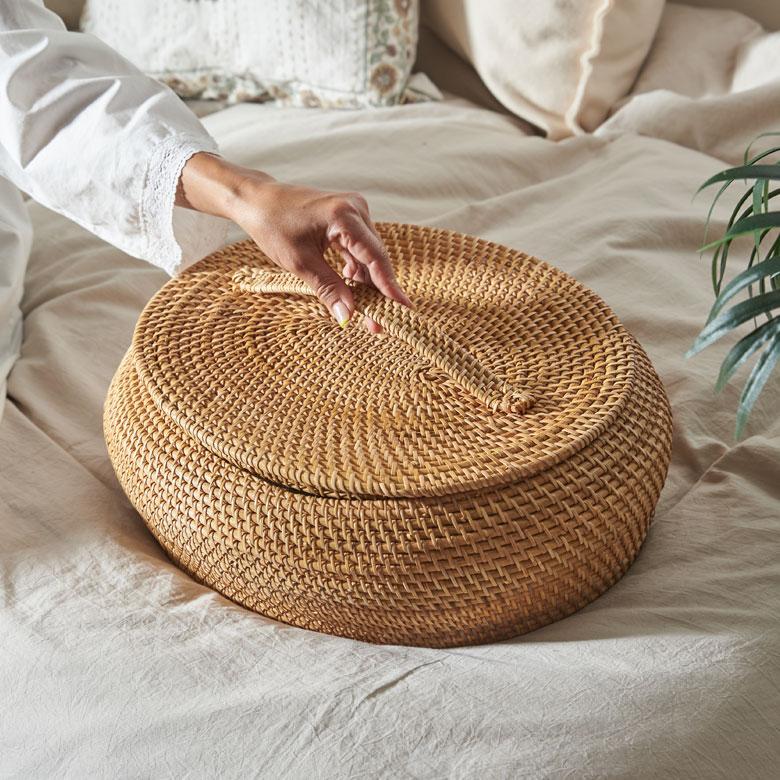 浅型 バスケット 蓋つき ラタンバスケット 小物入れ 蓋付き 自然素材