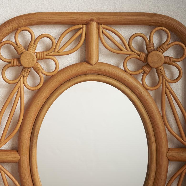 ミラー 鏡 ラタン 籐 高さ 42cm ナチュラル デイジー フラワー