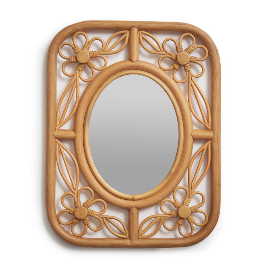 ミラー 鏡 ラタン 籐 高さ 42cm ナチュラル デイジー フラワー