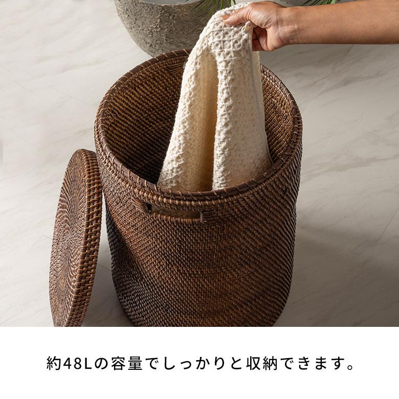 ランドリーバスケット ラタン ふた付き おしゃれ アタ バスケット 大