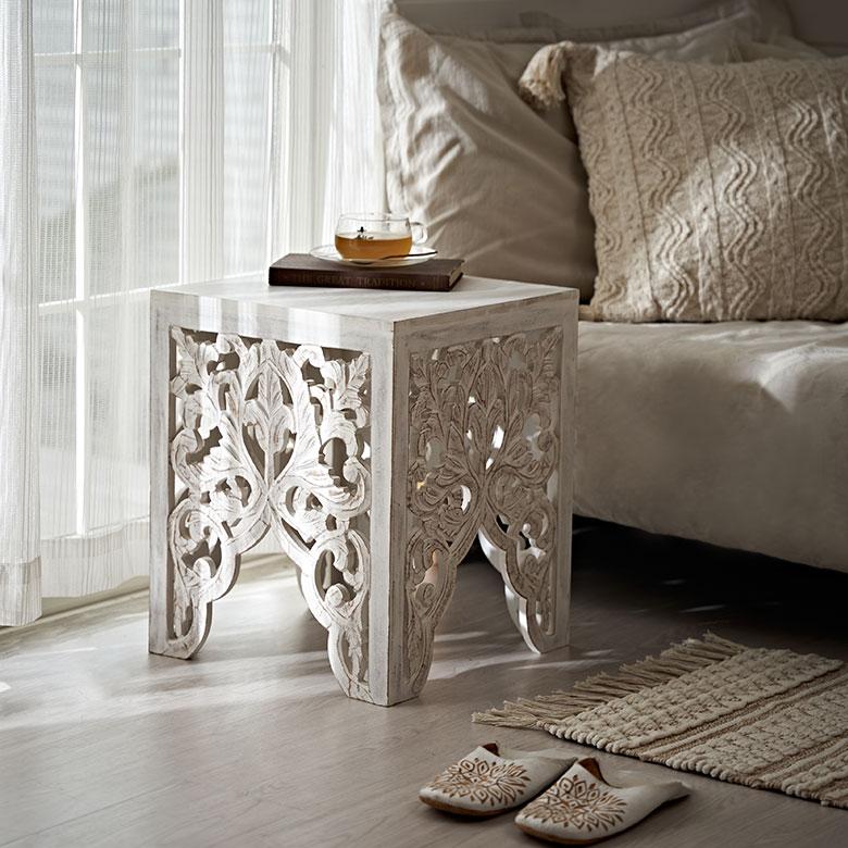 サイド テーブル インド ホワイト ウォッシュ ナイト ソファ オブジェ