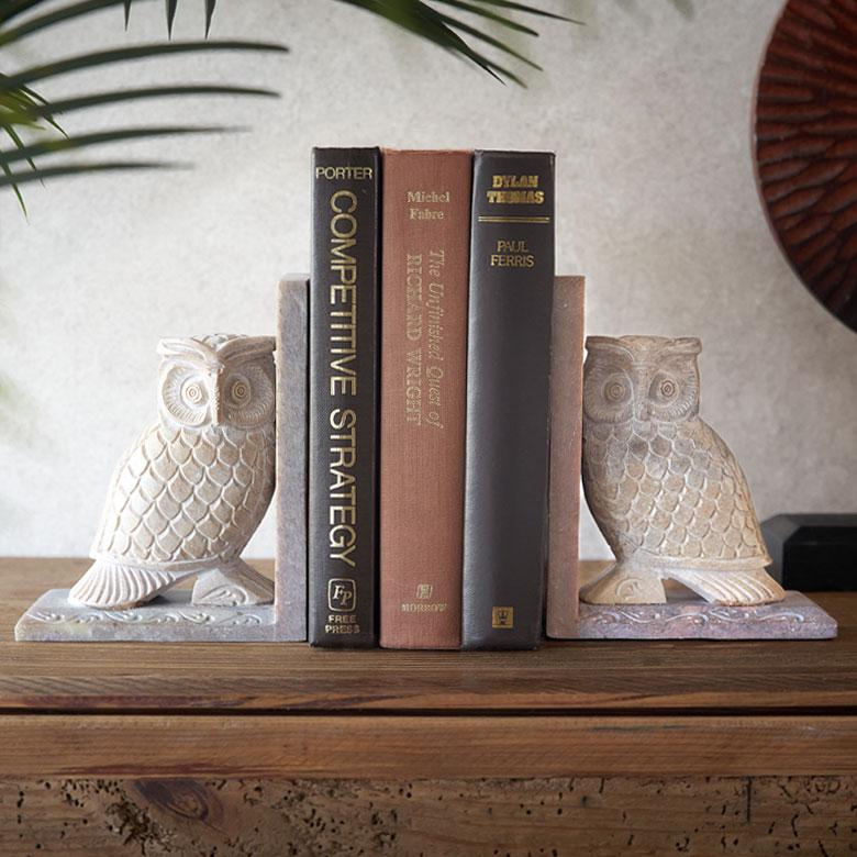 ブックエンド ストーン 天然石 本立て ブックスタンド ふくろう