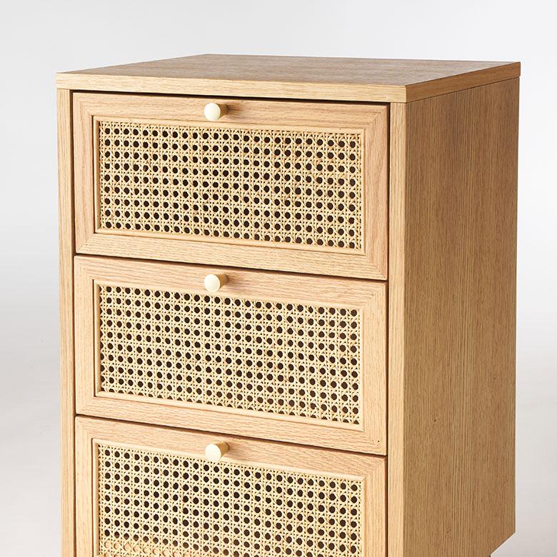 ラタン チェスト 木製 幅45cm 収納 3段 ウォールナット 収納棚