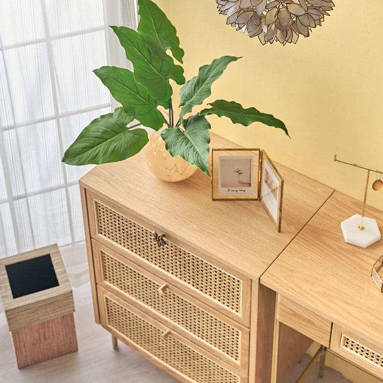 チェスト 3段 タンス 収納 引き出し ラタン 籐 ウッド 木 60cm幅