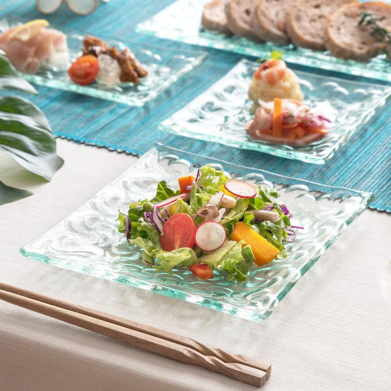 ガラス プレート スクエア Mサイズ 食器 皿 中皿 四角 角皿 前菜