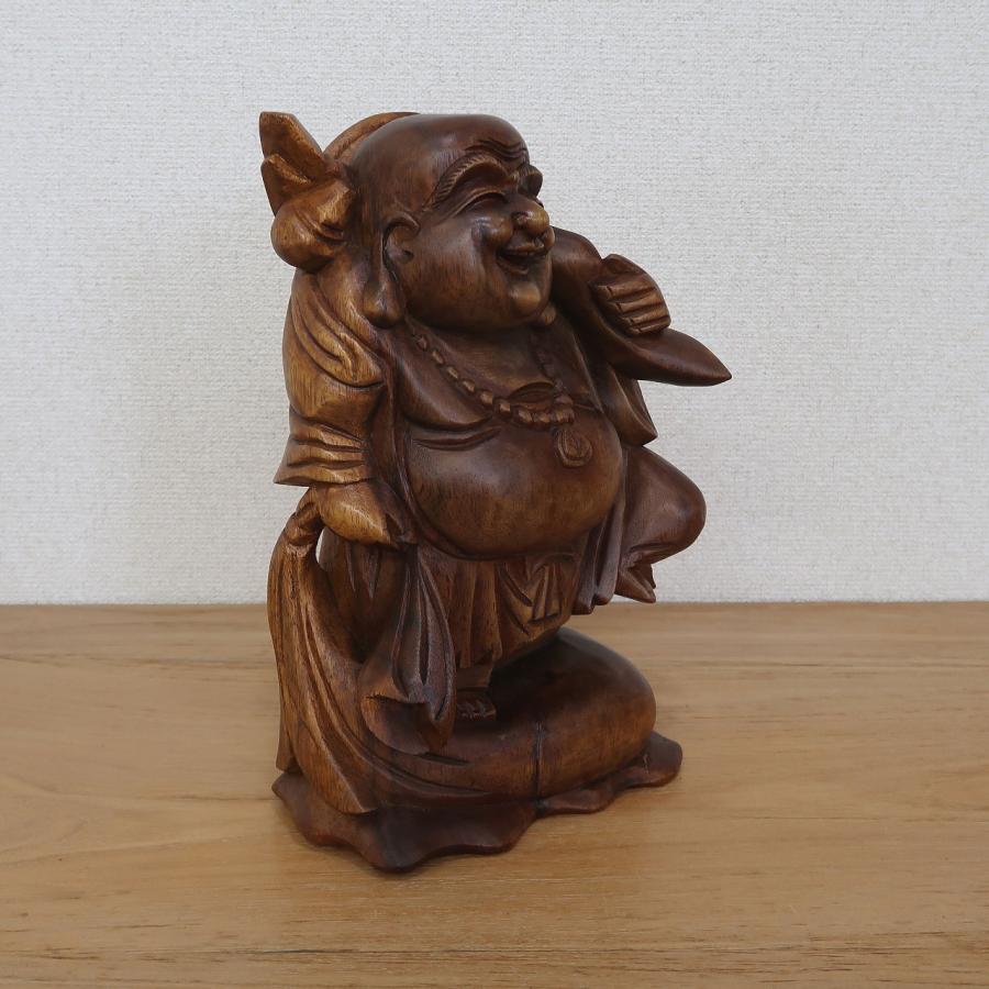 布袋さんの木彫り 立像 木製 スワール無垢材 30cm 七福神 布袋尊