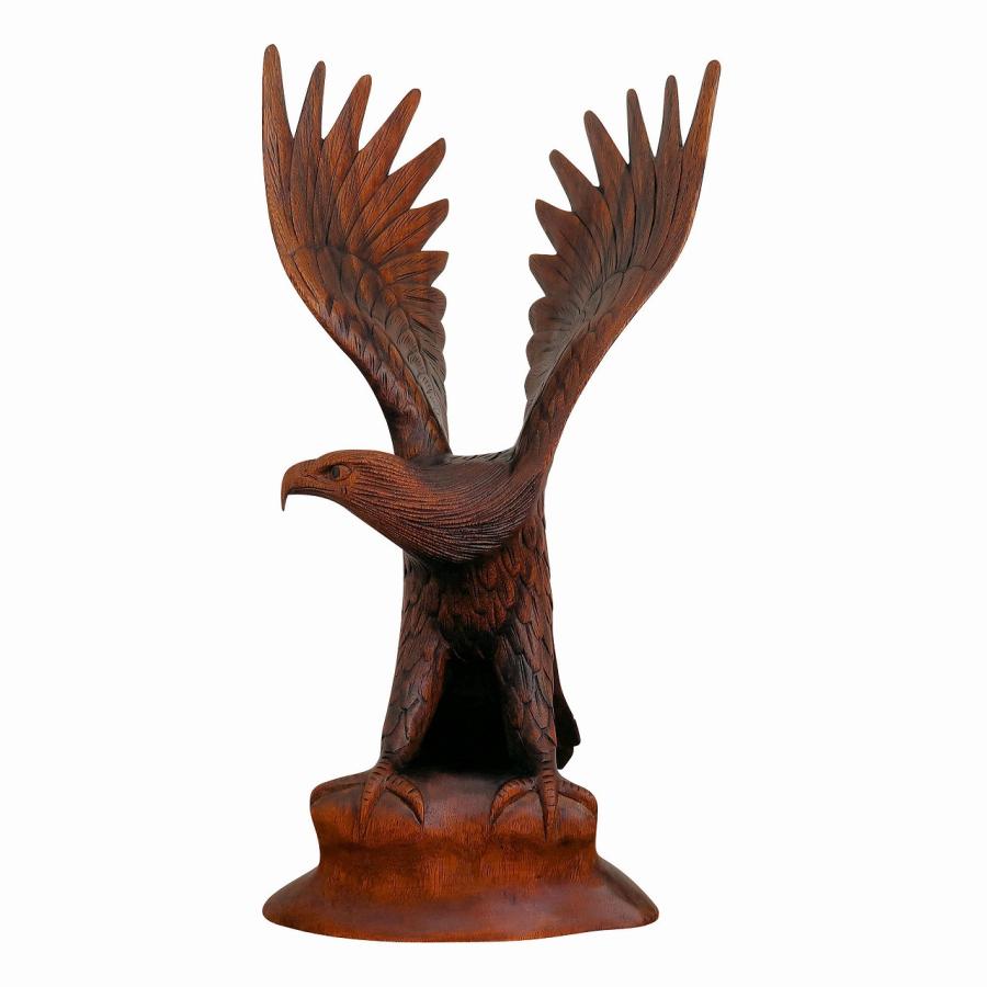 イーグルの木彫り50cm 右向き 鷲の木彫り置物 オブジェ 鳶の置物 鳥の