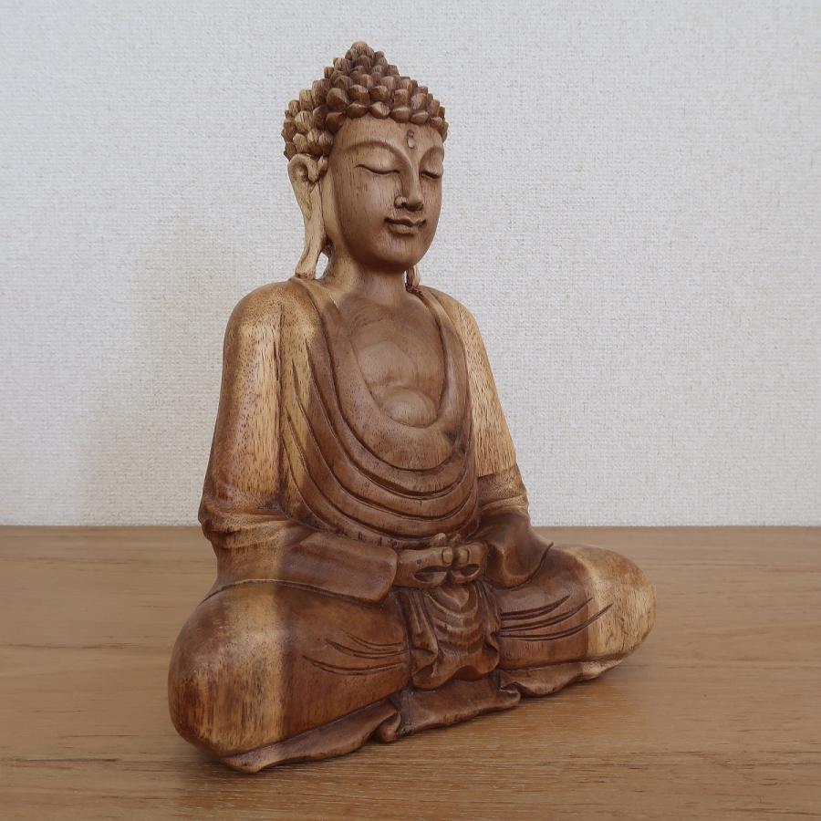 ブッダの木彫り 31cm 座像 スワール無垢材 木製仏像 仏陀置物 釈迦